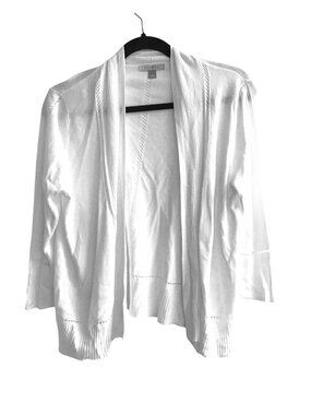 ROZ & ALI - WOMENS WHITE 3/4 SLEEVE CARDIGAN SWEATER SIZE LARGE